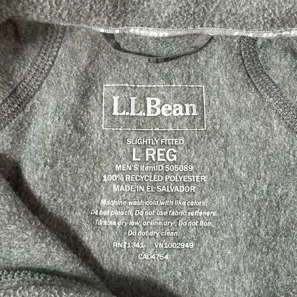 LL Bean Mens Large Regular Slightly Fitted 1/4 Zip Fleece Pullover Gray Jacket - Picture 2 of 10